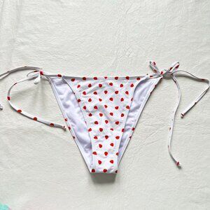 Betty Jade bikini bottoms XL strawberry print white red side tie fruit swim